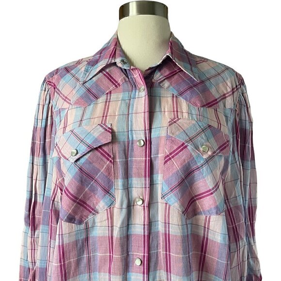 Isabel Marant Etoile Britany Plaid Shirt Dress Pink Blue Cotton FR38 US6 - Picture 5 of 11